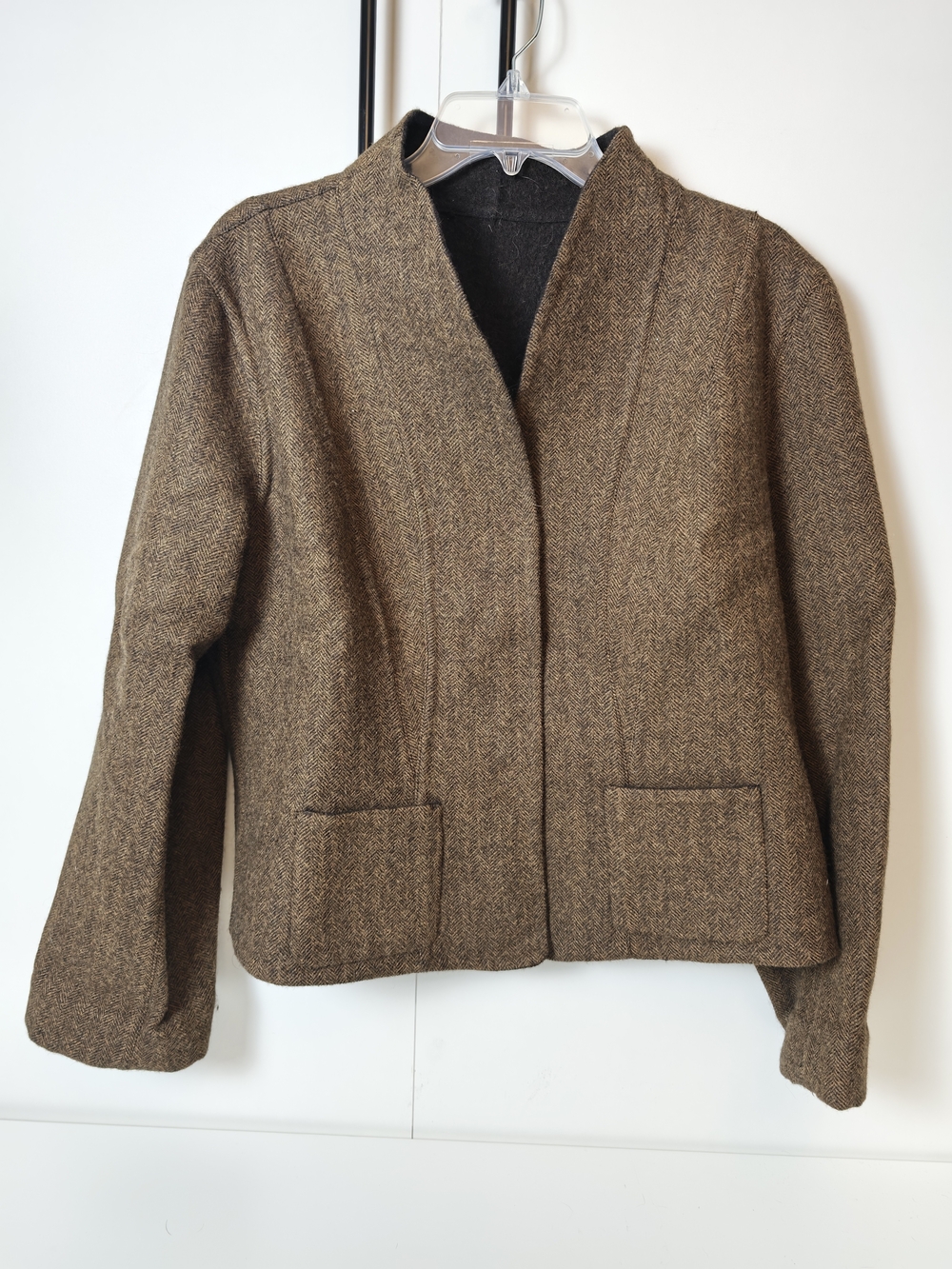Peruvian Connection Baby Alpaca Reversible Herringbone Jacket Brown Black 14